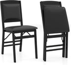 Giantex Folding Dining Chairs Set of 2, Black Wood Kitchen Chair w/Padded Seat, Solid Wood Frame, Max Load 400 Lbs, No Assembly, Easy to Store Foldable Wooden Dining Chairs for Apartment, Small Space