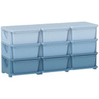 Qaba 3 Tier Kids Storage Unit, 9 Drawer Chest Toy Organizer Plastic Bins for Kids Bedroom Nursery Kindergarten Living Room for Boys Girls Toddlers, Blue