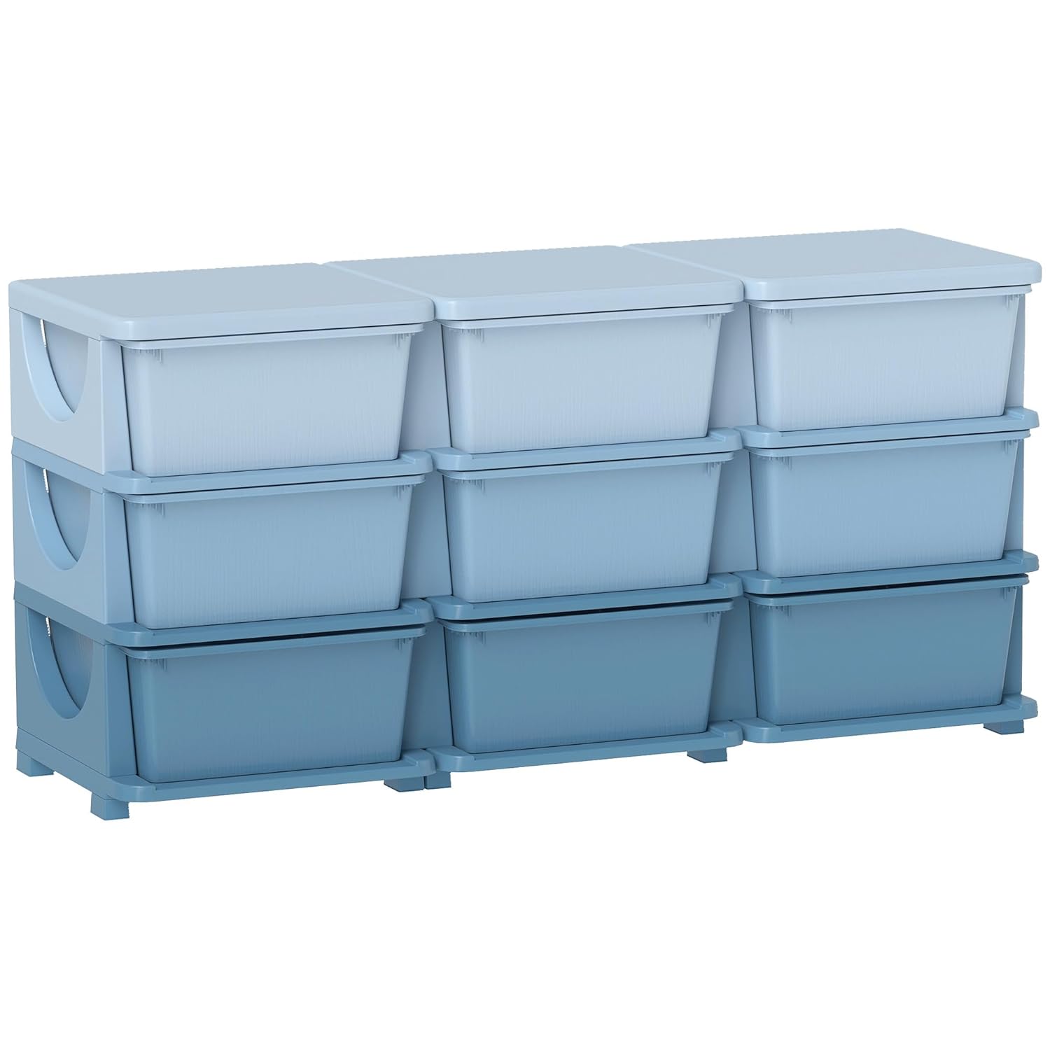 Qaba 3 Tier Kids Storage Unit, 9 Drawer Chest Toy Organizer Plastic Bins for Kids Bedroom Nursery Kindergarten Living Room for Boys Girls Toddlers, Blue