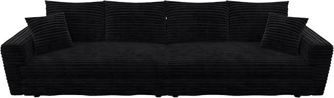 KEIKI 102.4" Sectional Couches, Modern Comfy Upholstered Sofa Cloud Couch, Deep Seat 4 Seat Sofa Set with Soft Pillows and Movable Ottoman for Living Room, Apartment, Office, Black
