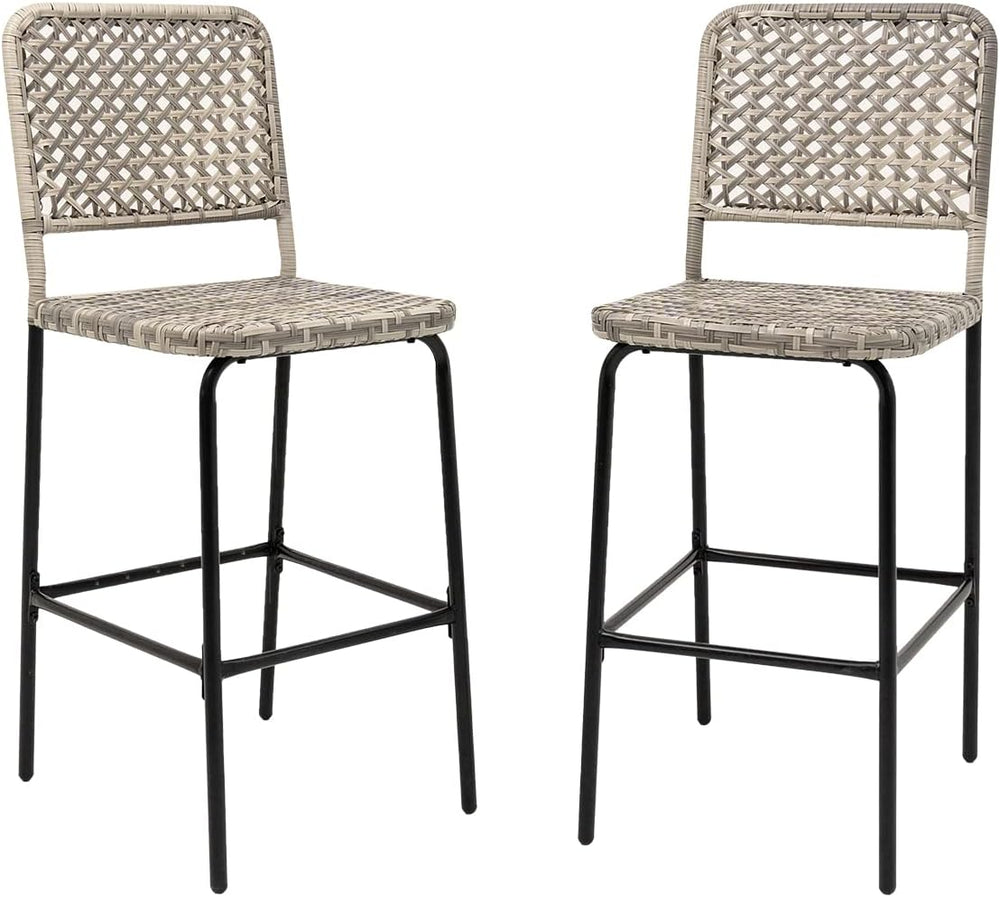 Sundale Outdoor Patio Bar Stools Set of 2, Hand Woven PE Rattan Hollow Back A...