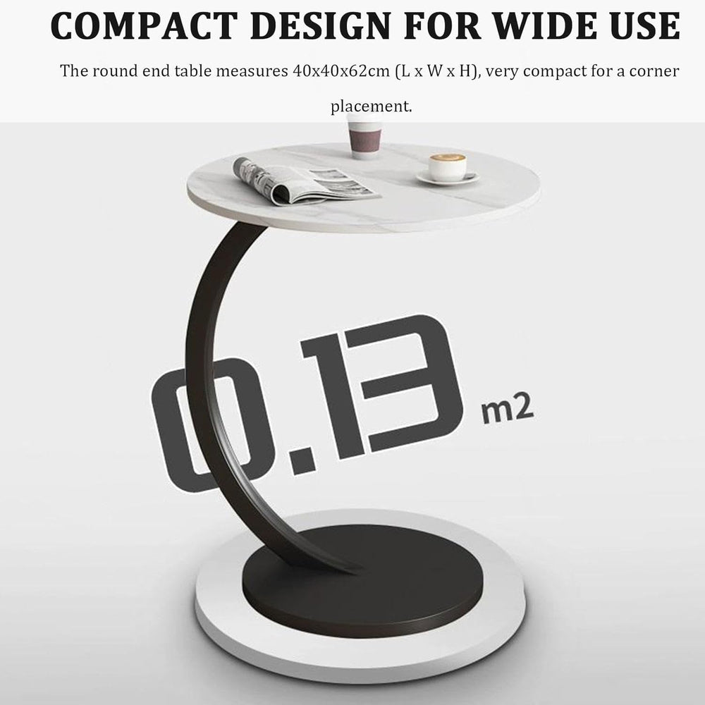 C-Shaped Side Table, Round End Table with Wooden Top & Metal Frame, Compa...
