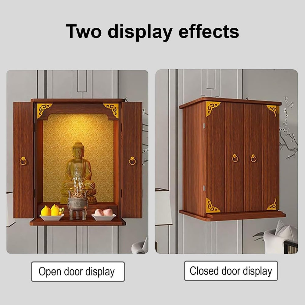Personal Shrine Stand, Puja Meditation Prayer Table with Storage Tier, Wooden...