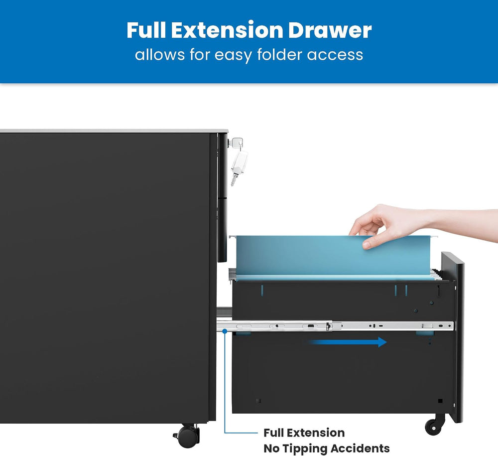 Mount-It! Slim 3 Drawer Rolling File Cabinet with Lock, Mobile Metal Filing C...