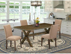 East West Furniture X777AB747-5 5 Piece Dining Table Set for 4 Includes a Rectangle Kitchen Table with X-Legs and 4 Light Sable Linen Fabric Parsons Dining Chairs, 40x72 Inch, Multi-Color