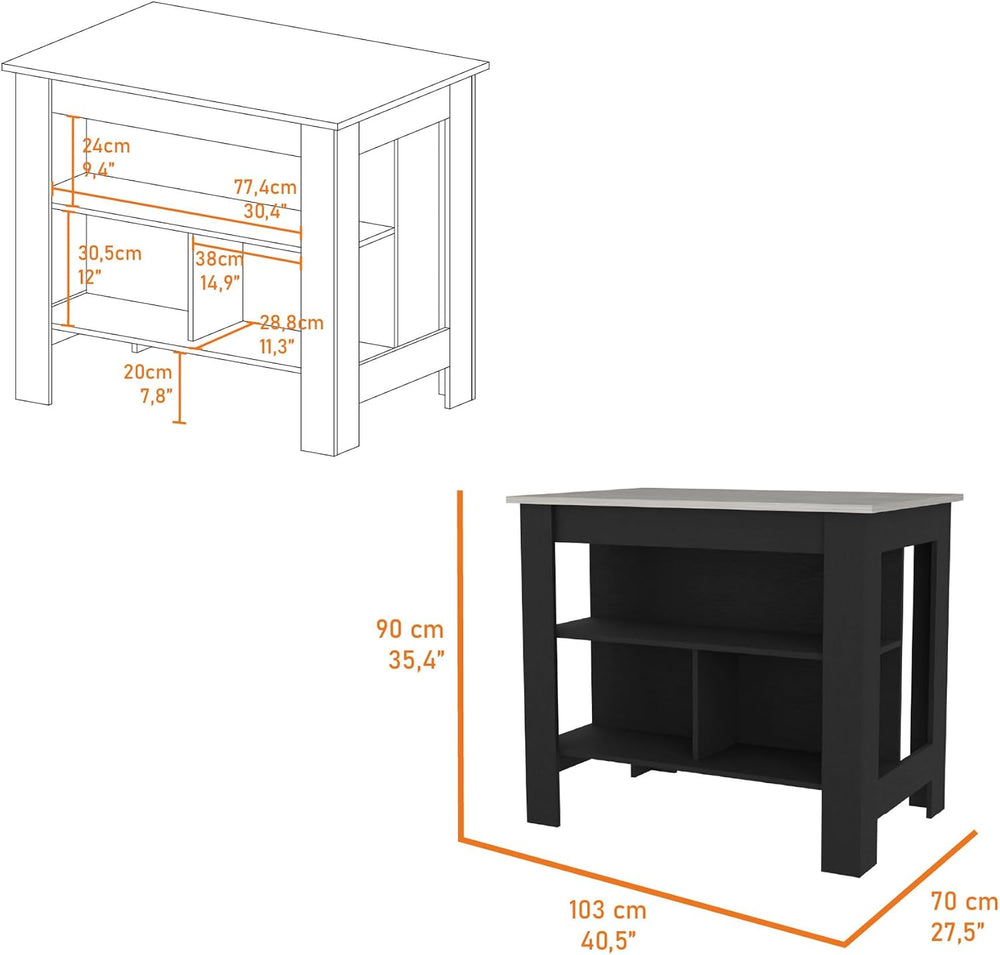 Kitchen Island with Three Concealed Shelves Multicolor | Three concealed stor...