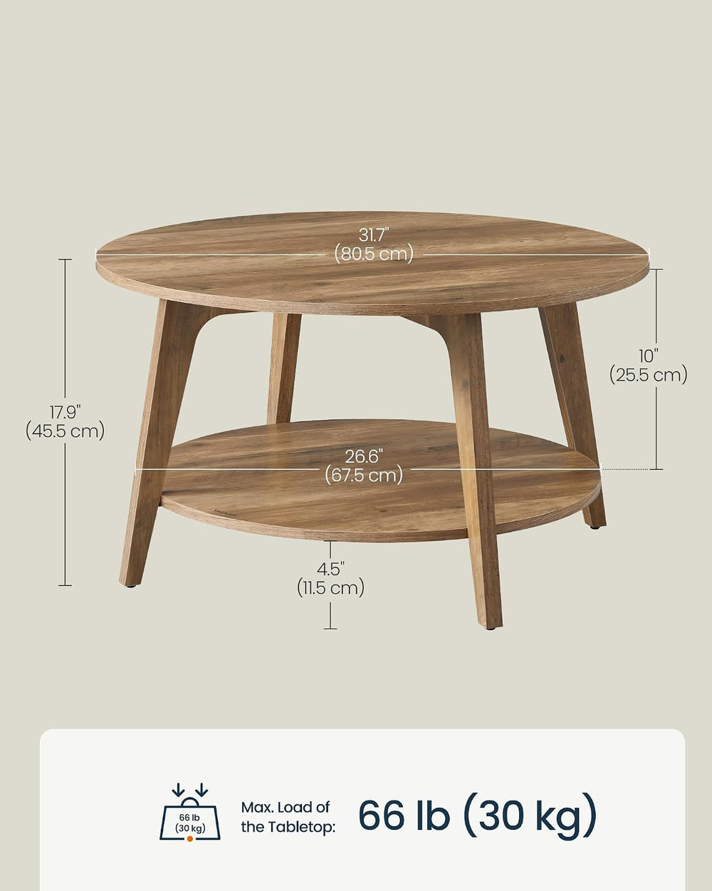 SONGMICS HOME Round Coffee Table, 2 Tier Living Room Center Table, Mid Centur...