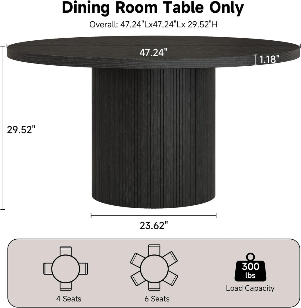 Round Kitchen Dining Table for 4-6 People, 47 inch Mid-Century Circle Dinner ...