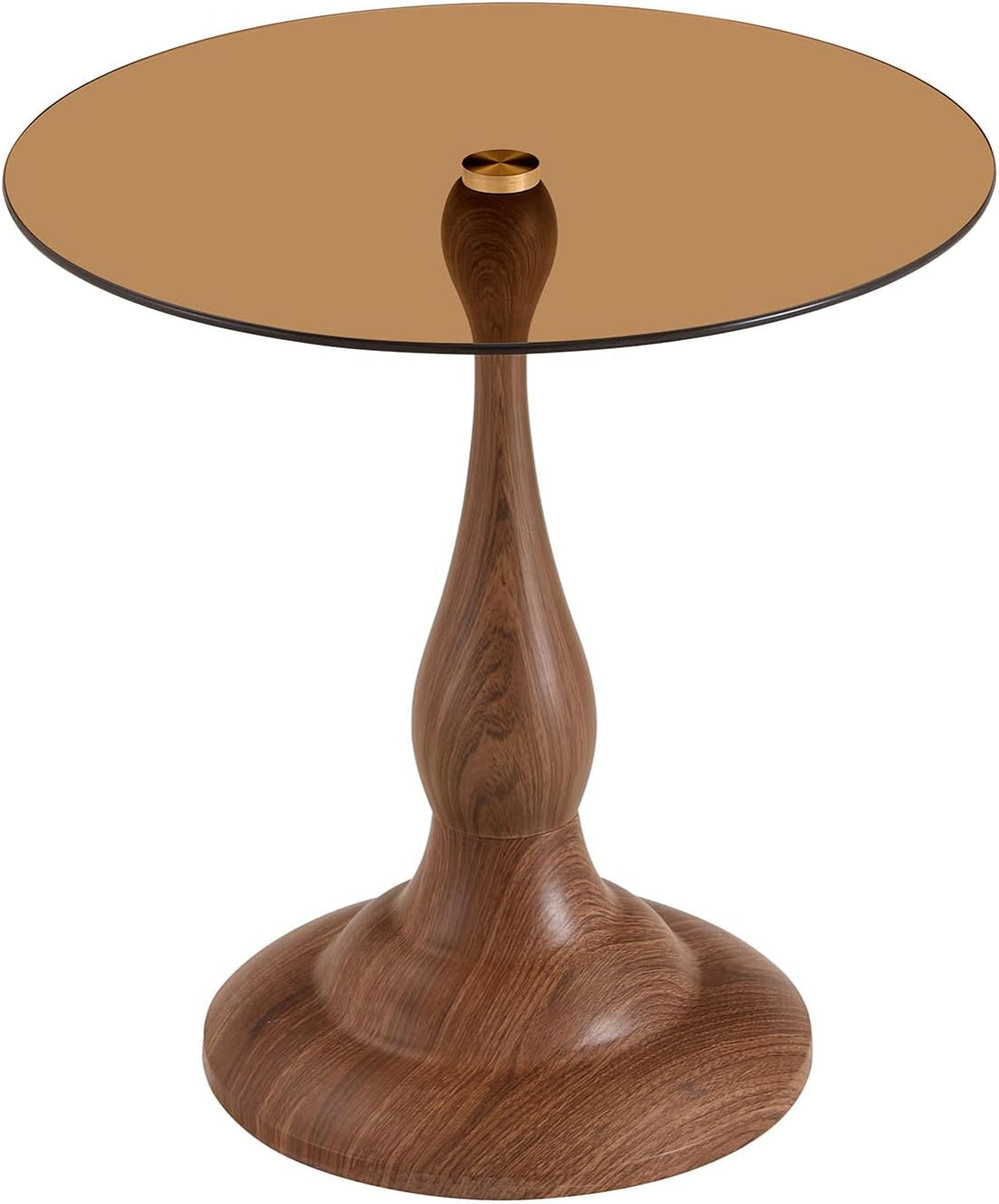 KEIKI Modern Side Table with Tempered Glass Top, Round Metal End Table for Li...