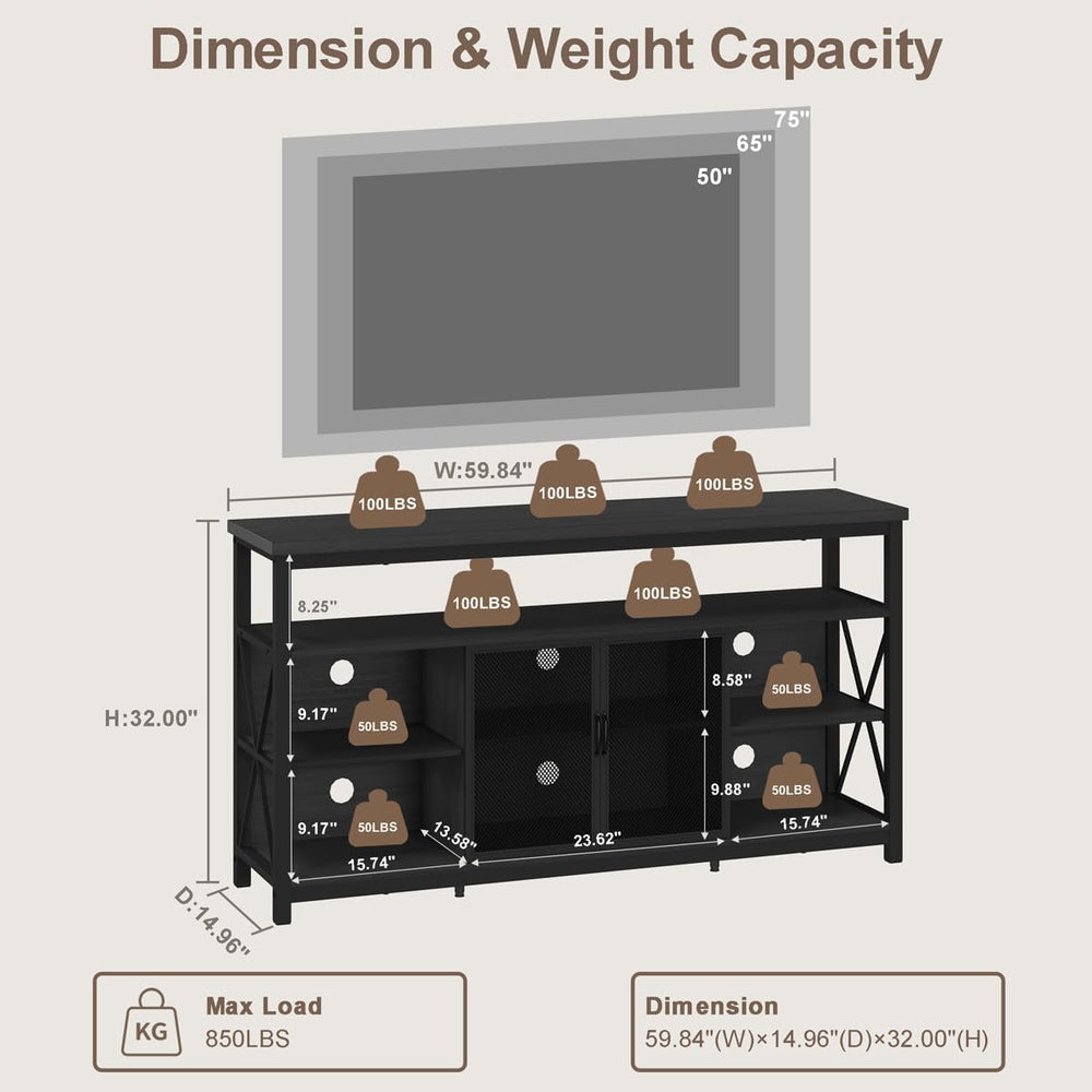 BON AUGURE Tall TV Stand for TVs up to 65 Inch, Industrial Wood Entertainment...
