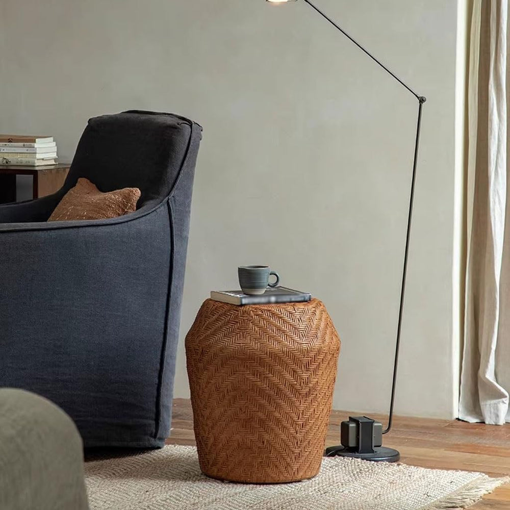 Couch Side Table Home Creative Rattan Drum Stool B& Living Room Sofa Side...