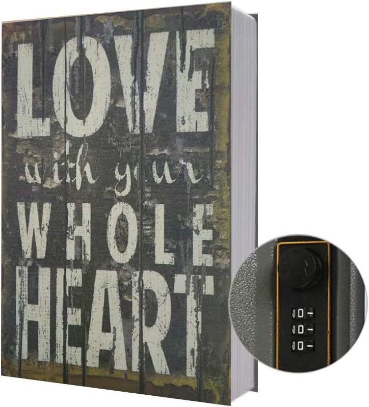 Large Diversion Book Safe Storage Box (Size 10.5"×8"×2.6") With Security Combination Lock, Dictionary Secret Hidden Safe (Love-Combination)