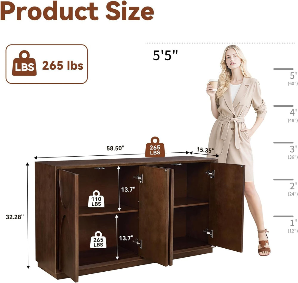 LKTART 59" Sideboard Buffet Cabinet Retro Accent Storage Cabinet with Ma...