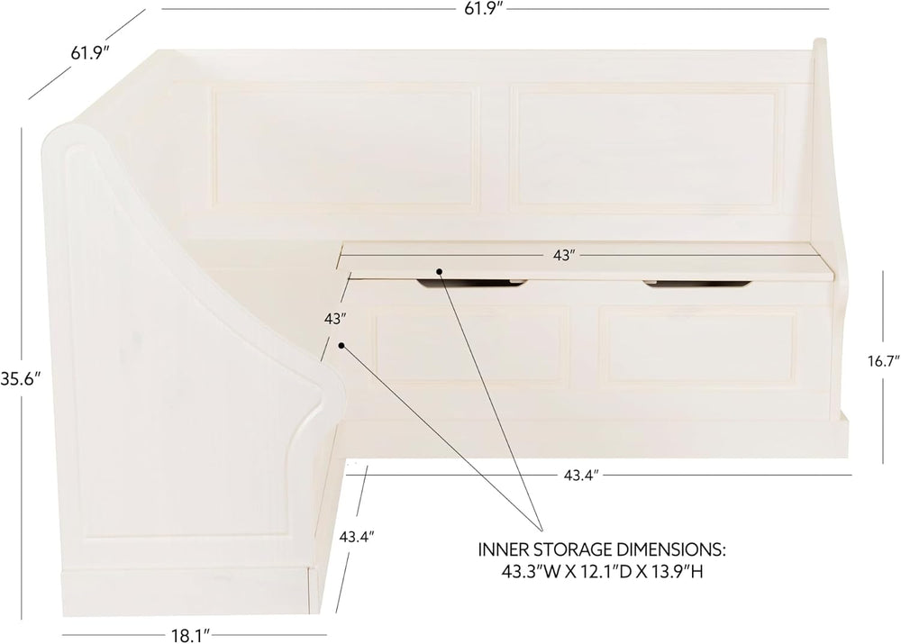 Linon Harris White Corner Breakfast Nook - Nook Only, Table is NOT included! ...