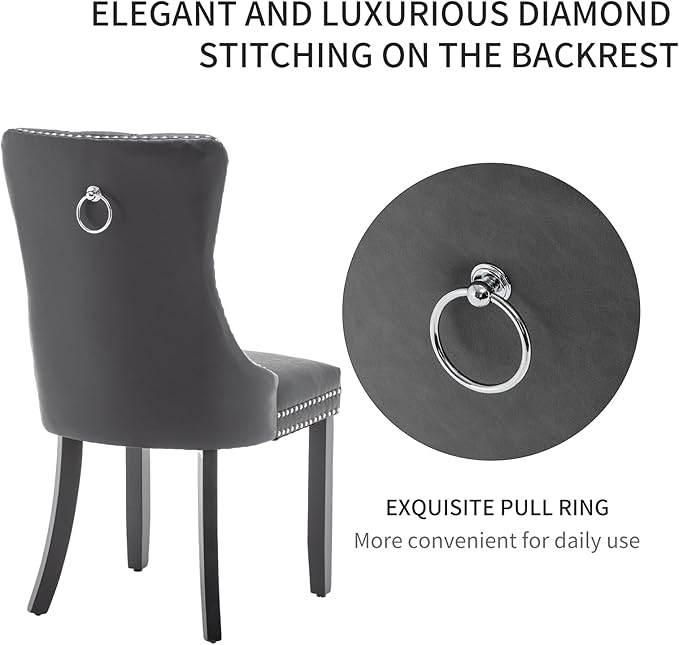 Leather Dining Chairs Set of 6, Upholstered Dining Room Chairs with Nailhead Trim, Sillas de Comedor Modernas 6, Wooden Kitchen Chairs for Dining Room, Living Room, Kitchen, Bedroom, Grey