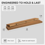 Homeforia 48 inch Golden Oak Floating Shelf, High End Solid Real Wood 48inch Small Floating Shelves for Wall Mounted, Oak Wooden 48in Floating Shelves, Heavy Duty Bracket, 48 X 6.5 X 1.75 in, Set of 3