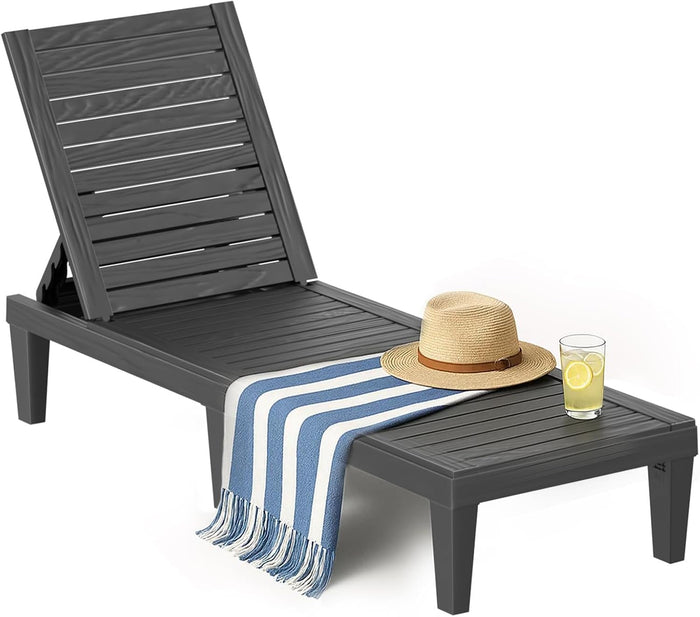 EasyUp Resin Chaise Lounge Chairs with 5-Position Backrest, UV & Fade-Resistant, Waterproof for Garden, Pool, Beach & Patio (1, Black)