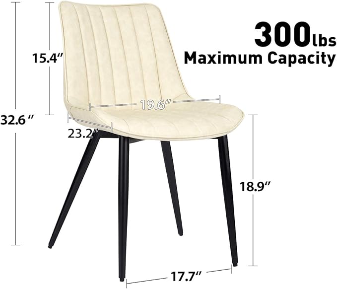 4 PCS Faux Leather Dining Chairs, Mid Century Modern Leisure Upholstered Chair with Metal Legs for Kitchen Living Room Beige