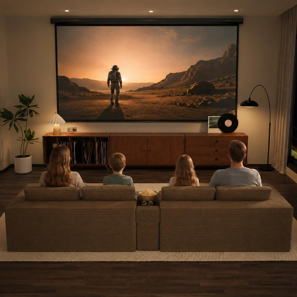 151" U Shaped Modular Sectional, Storage Console, 6 Seater, Brown | Over...