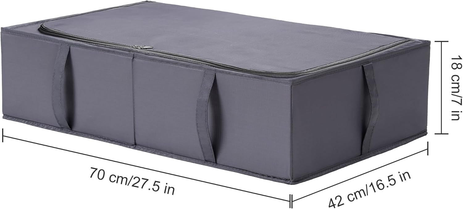 TYEERS Under Bed Storage Containers, Durable Fabric, Washable, Collapsible, Under Bed Storage Bins for Clothes, Blankets, Sheets, Shoes, 27.5x16.5x7 Inches, 4-Pack, Dark Grey
