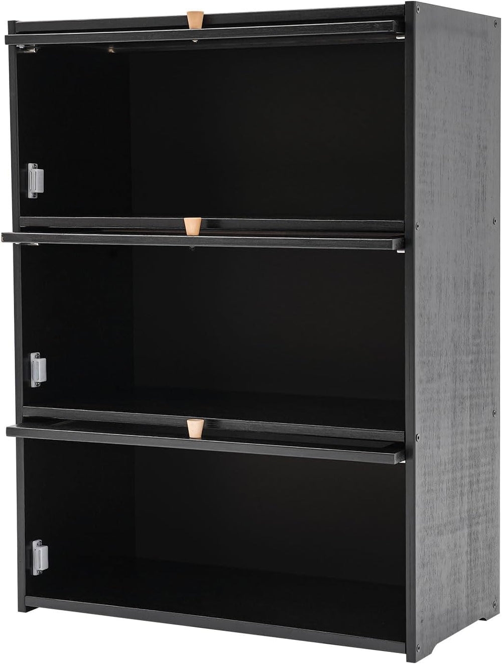 3 Tier Kitchen Pantry Storage Cabinet with with 2 Sliding Striped Glass Doors...