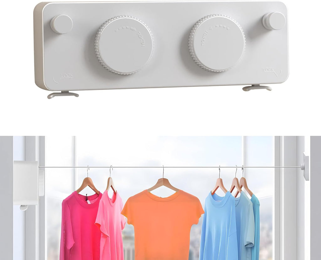 Retractable Clothesline Heavy Duty Clothes Drying Laundry Line Wall Mounted Easy Hanging Clothes Drying Laundry Line Retracting Hanging Lock to Prevent Sagging (Two line,White)