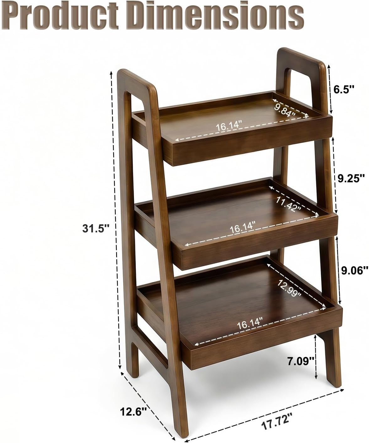 100% Solid Wood 3-Tier Ladder Shelf with Stable Frame for Saving Space | Compact Narrow Standing Ladder Shelves,Ladder Bookshelf with Anti-Slip Edges for Living Room Bedroom Couch