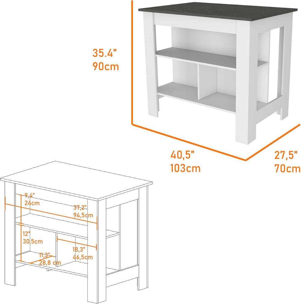 Kitchen Island with Three Concealed Shelves, Multicolor | Spacious top surfac...