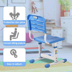 Dkeli Kids Desk and Chair Set Adjustable Height Ergonomic Children's Table with Storage Drawer Kids Study Homework Desk Table for 3-15 Years Old (Blue)