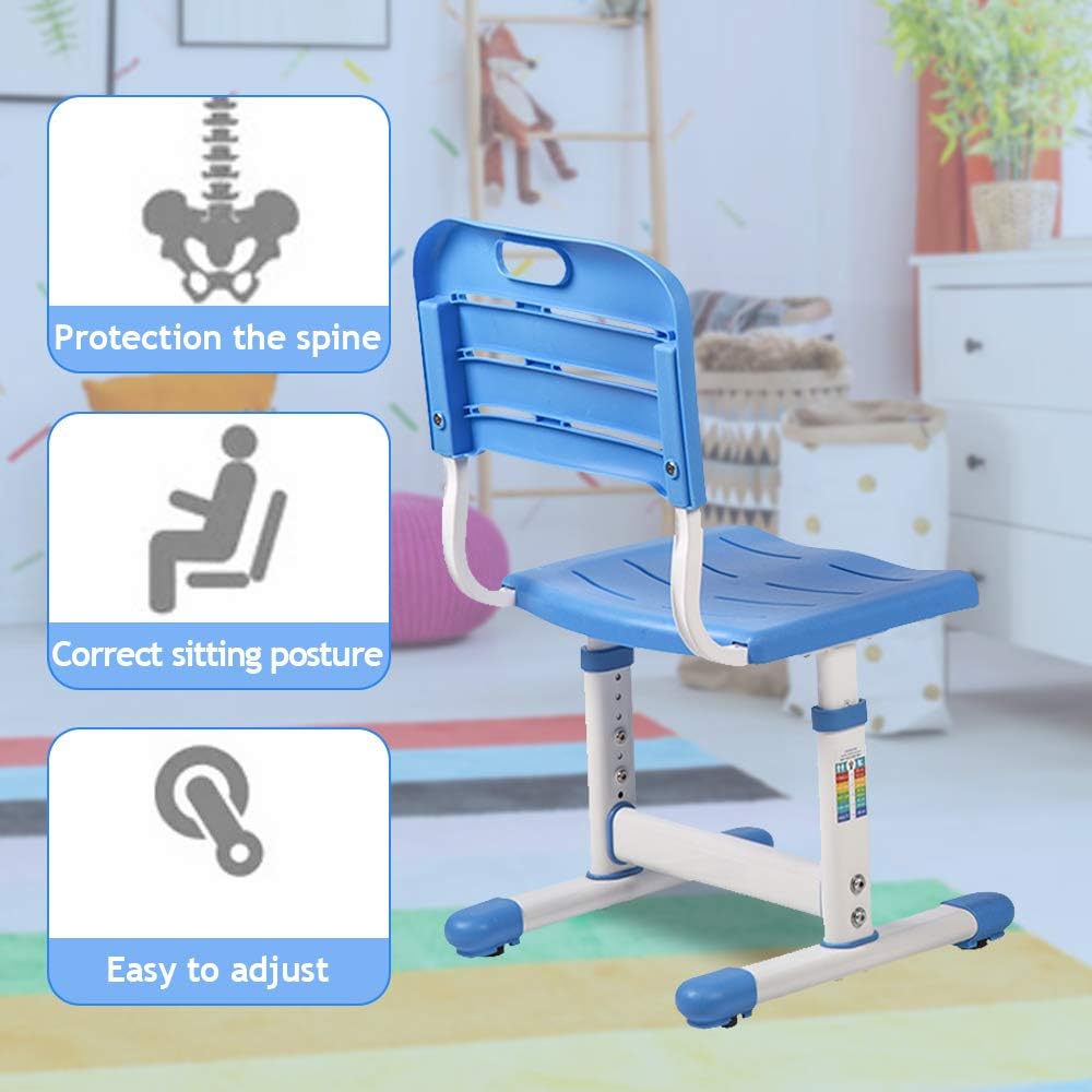 Dkeli Kids Desk and Chair Set Adjustable Height Ergonomic Children's Table with Storage Drawer Kids Study Homework Desk Table for 3-15 Years Old (Blue)