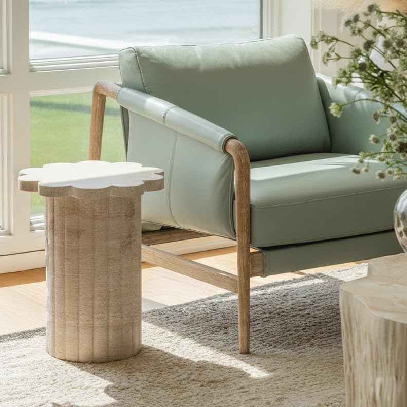 Tov Furniture Blossom Faux Travertine Indoor/Outdoor Concrete Side Table