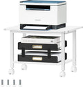 Lerliuo Under Desk Printer Stand, 2-Tier Industrial Mobile Printer Table with Storage Shelf and Steel Frame, Rolling Printer Cart Holder with Lockable Wheels for Home, Office (White)