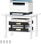 Lerliuo Under Desk Printer Stand, 2-Tier Industrial Mobile Printer Table with Storage Shelf and Steel Frame, Rolling Printer Cart Holder with Lockable Wheels for Home, Office (White)