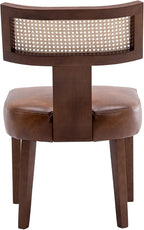 Mid Century Modern Dining Chairs Set of 6 Rattan Kitchen Chairs PU Leather Upholstered Side Chairs, Modern Kitchen Armless Solid Wood Dining Chairs, Brown