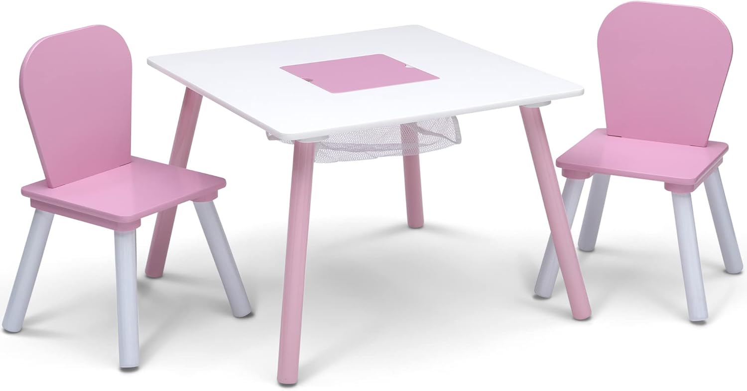 Delta Children 4-Piece Toddler Playroom Set, Pink/White