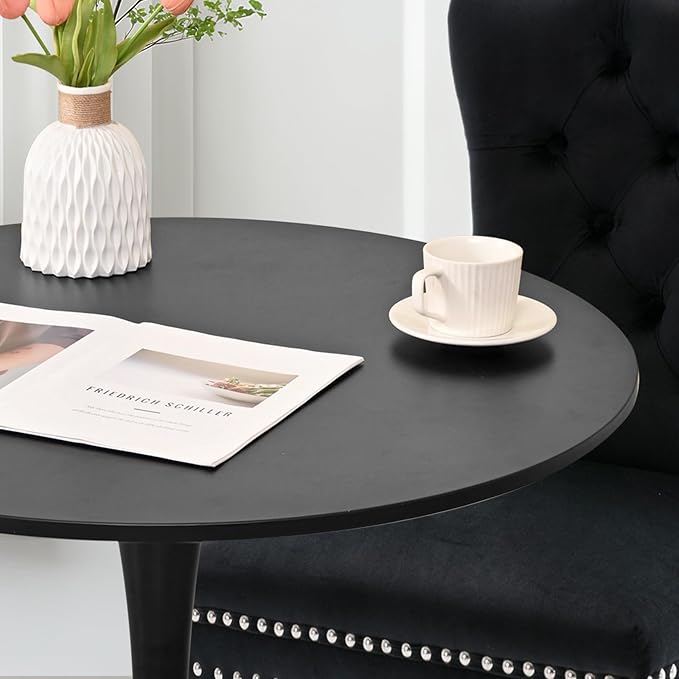 3-Pieces 31.5" Round Dining Table Set for 2, Black Dining Table & Velvet Upholstered Dining Chairs Set of 2 for Kitchen Dining Room Apartment Small Space(Black Chairs)