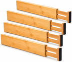 Bamboo Drawer Dividers, 16.5"-22" Adjustable Expandable Organizers, 4 Pack, Tension Mount, Slip Resistant, for Kitchen and Home