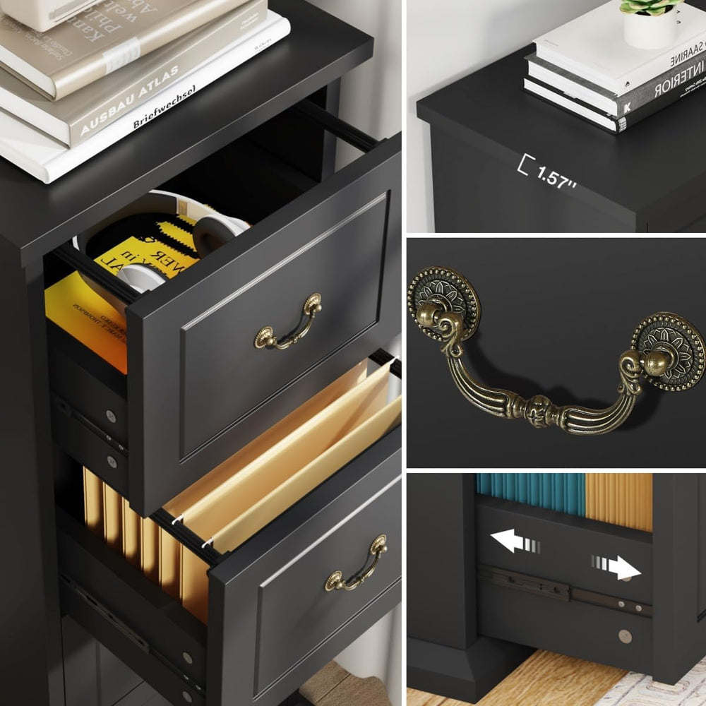 Tribesigns 4-Drawer File Cabinet for A4/Letter/Legal Files, Black | Tall Wood...