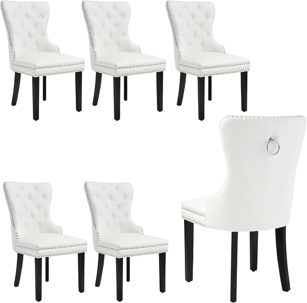 PU Leather Dining Chairs Set of 6, Upholstered Dining Room Chairs with Solid ...