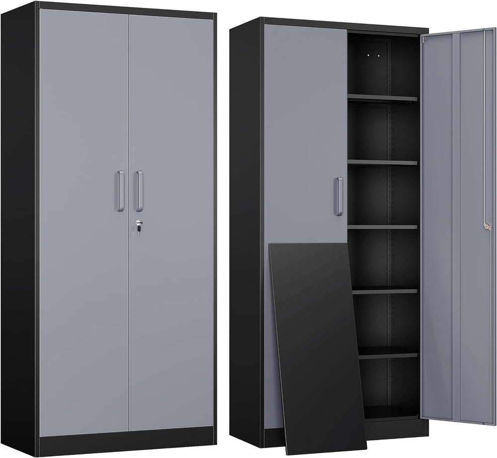 Yizosh Metal Garage Storage Cabinet with 2 Doors and 5 Adjustable Shelves - 7...