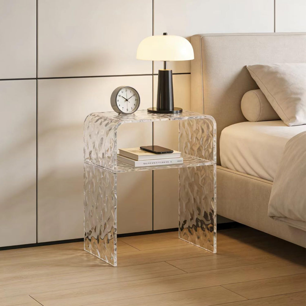 Acrylic 2-Tier End Table – 23.6”H Modern Nightstand with Shelf, Sturdy Bedsid...
