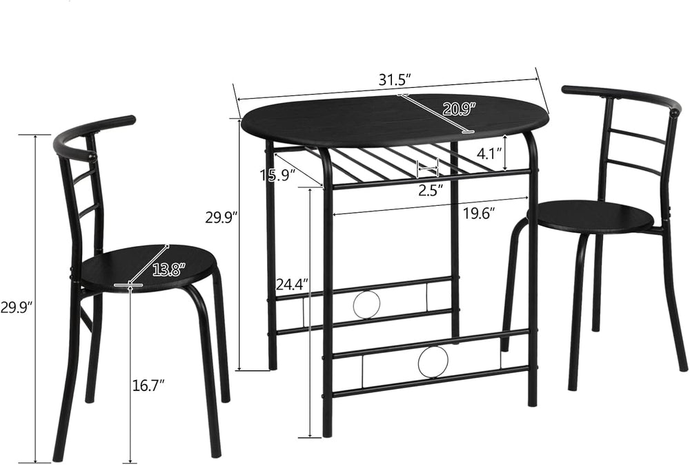VINGLI 3 Piece Dining Set,Small Kitchen Table Set for 2,Breakfast Table Set,K...