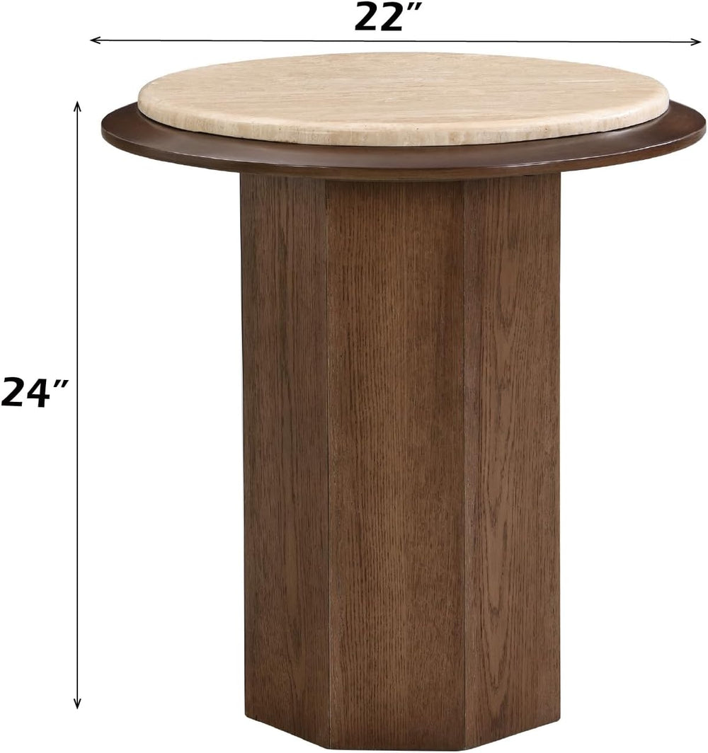 Travertine Top Walnut End Table