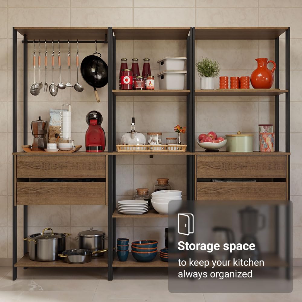 Madesa Kitchen Pantry Storage Rack with 4 Drawers, Open Shelves and Hanging S...