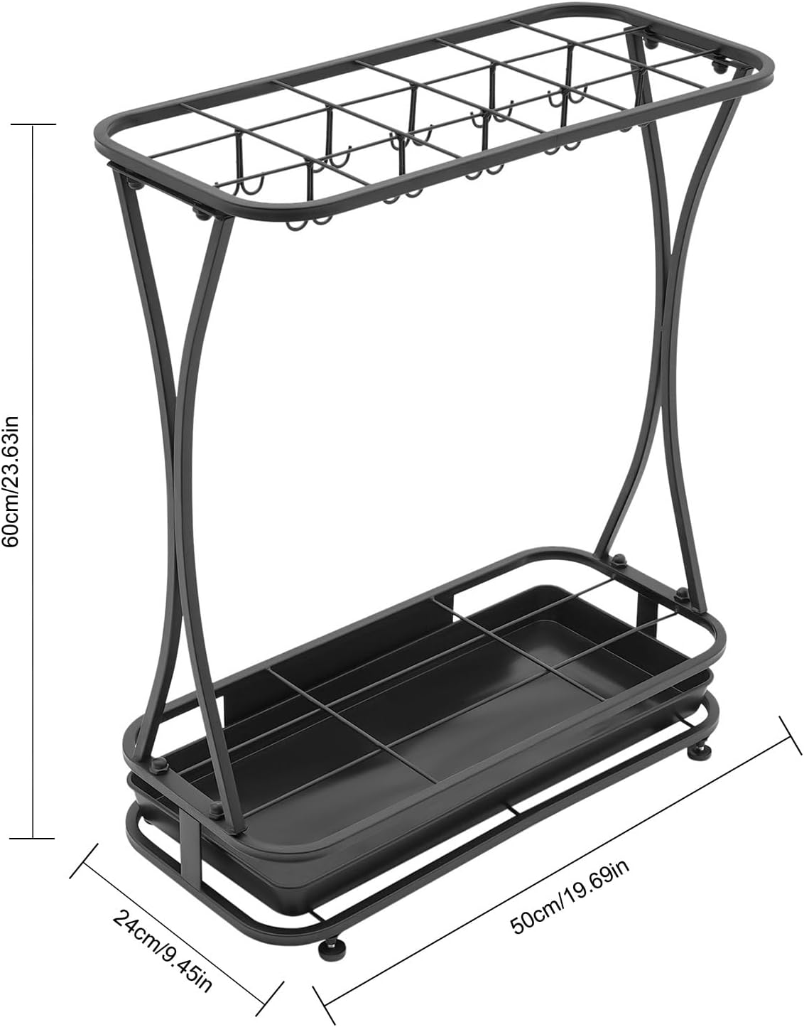 Industrial Metal Umbrella Holder Stand with 18 Slots & 20 Hooks, Free Standing Entryway Organizer with Removable Drip Tray Heavy-Duty Rust-Proof Design for Home, Office, Hotel, Patio Decor