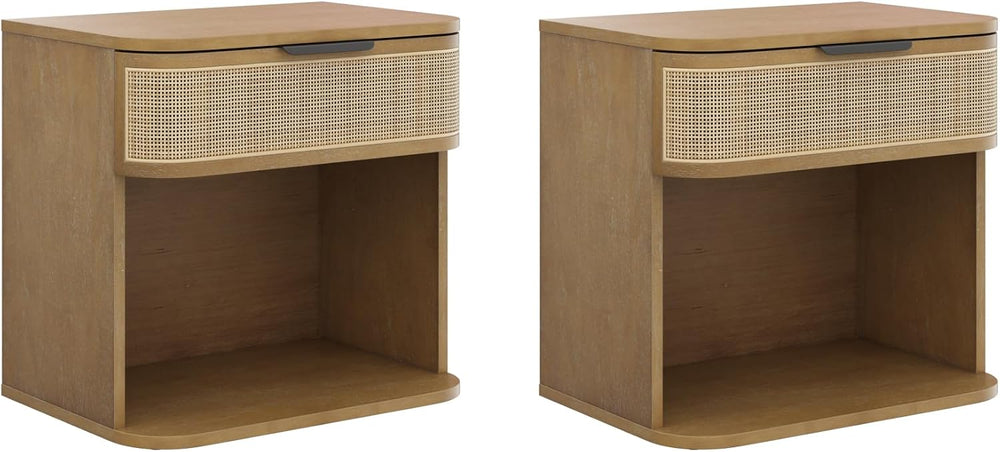 Nathan James Keith Farmhouse Bedside Table, Modern Coastal Nightstand, Rattan...