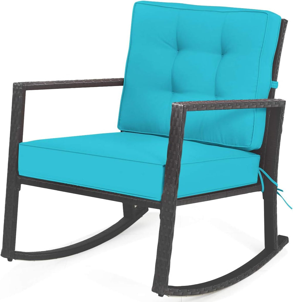 HAPPYGRILL Wicker Rocking Chair, Outdoor Patio Glider Chair with Heavy-Duty F...