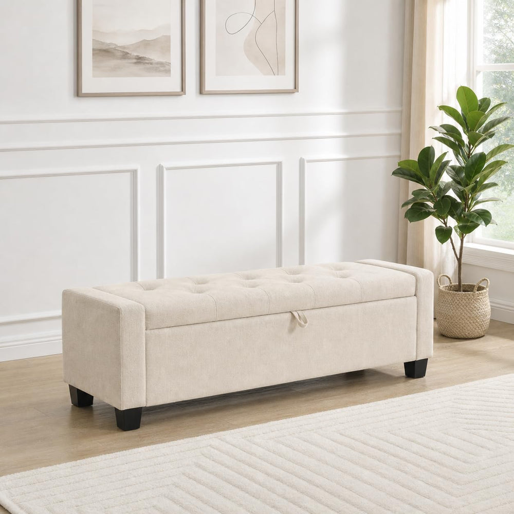 Huatean Home 43" Ottoman with Storage, Beige Storage Ottoman Bench | Uph...