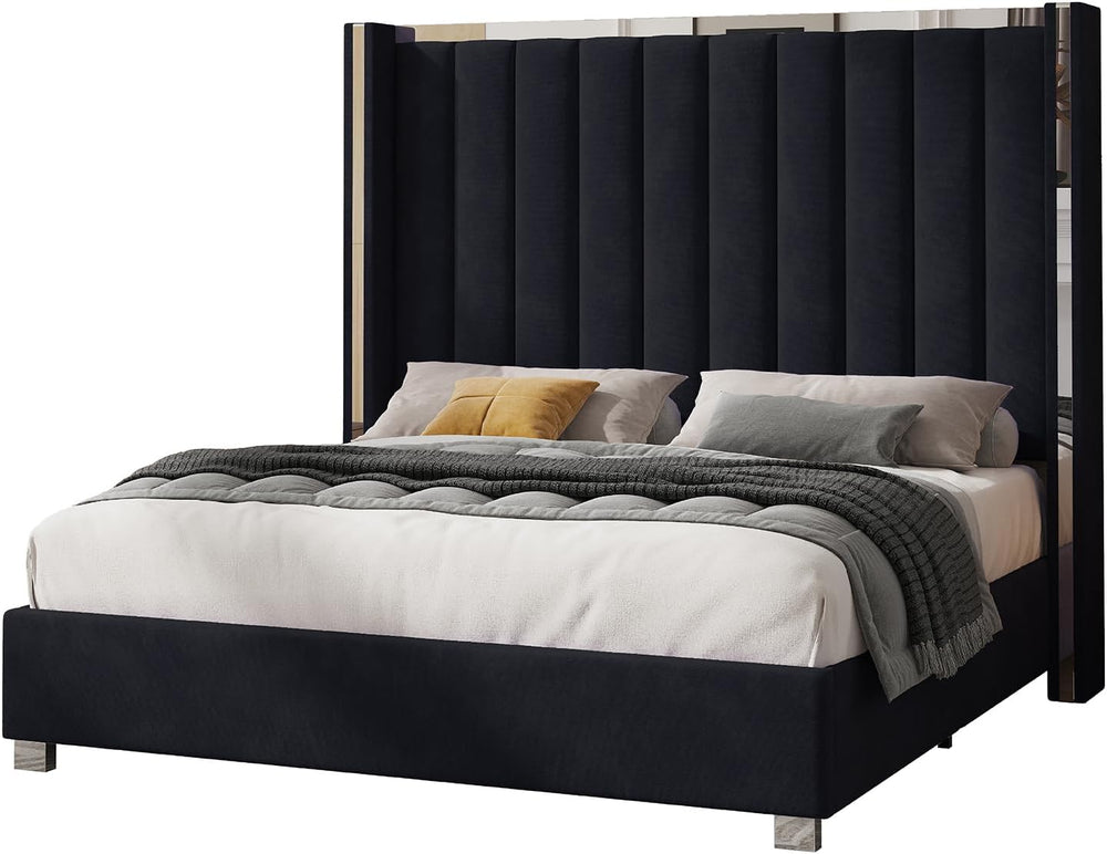 Jocisland Queen Upholstered Bed Frame with 58" Tall Headboard,Black