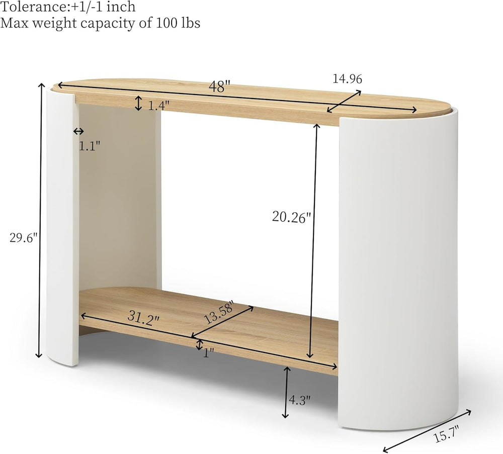 48'' End Table for Living Room, Modern Wood Side Table with 2-Layer S...